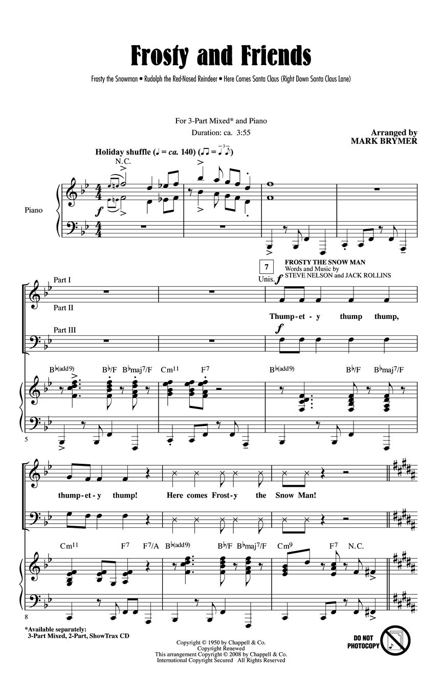 Frosty and Friends: 3-Part Choir: Vocal Score