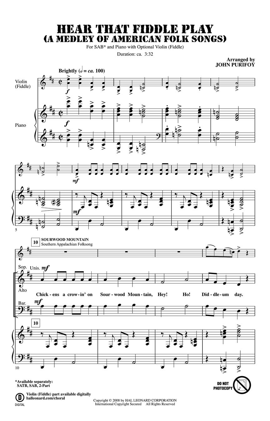 Hear That Fiddle Play: SAB: Vocal Score