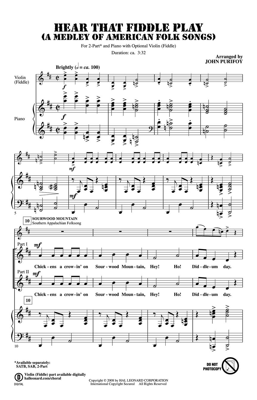 Hear That Fiddle Play: 2-Part Choir: Vocal Score