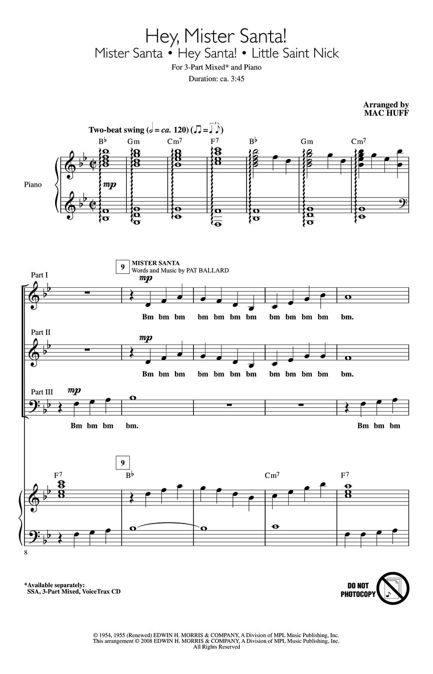 Hey  Mister Santa!: 3-Part Choir: Vocal Score