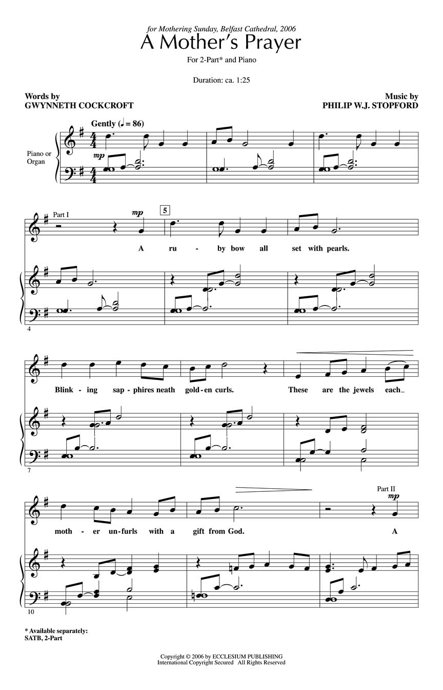 Philip W. J. Stopford: A Mother's Prayer: 2-Part Choir: Vocal Score