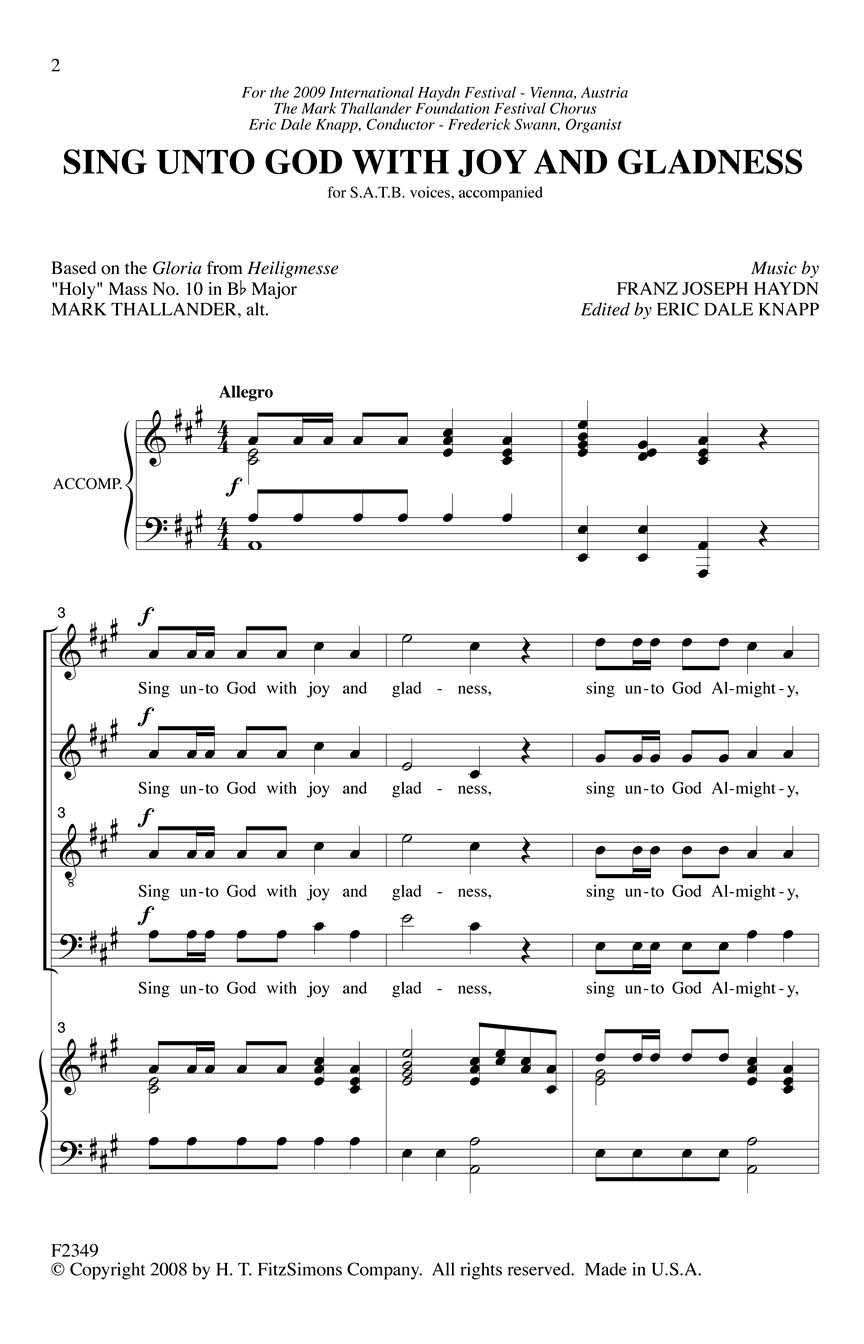 Franz Joseph Haydn: Sing Unto God with Joy and Gladness: SATB: Vocal Score