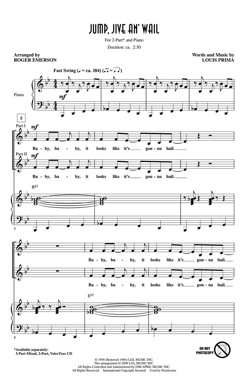 Louis Prima: Jump  Jive an' Wail: 2-Part Choir: Vocal Score