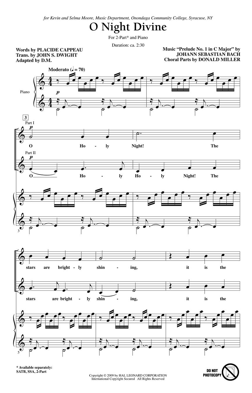 Johann Sebastian Bach: O Night Divine: 2-Part Choir: Vocal Score