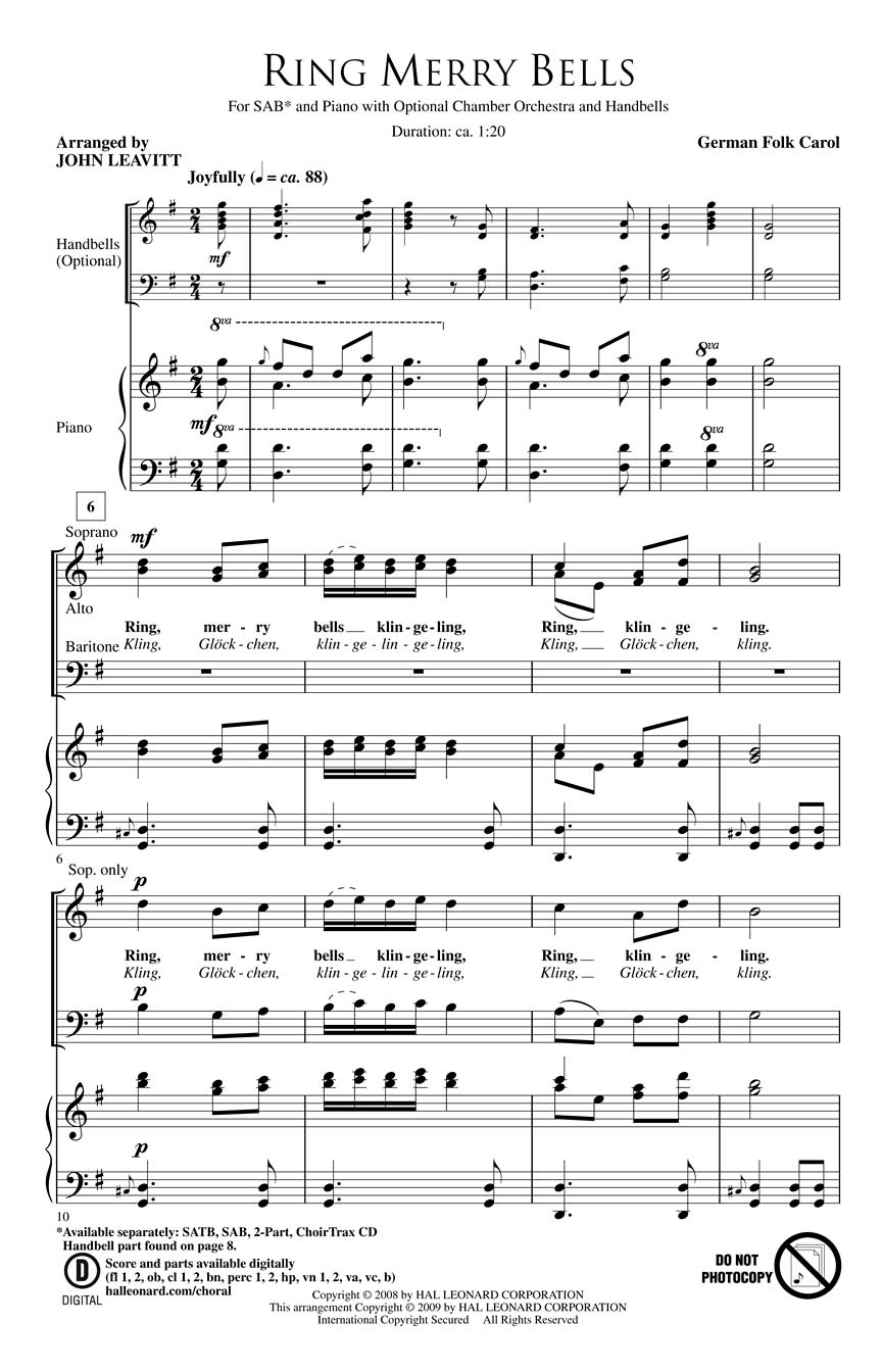 Ring Merry Bells: SAB: Vocal Score