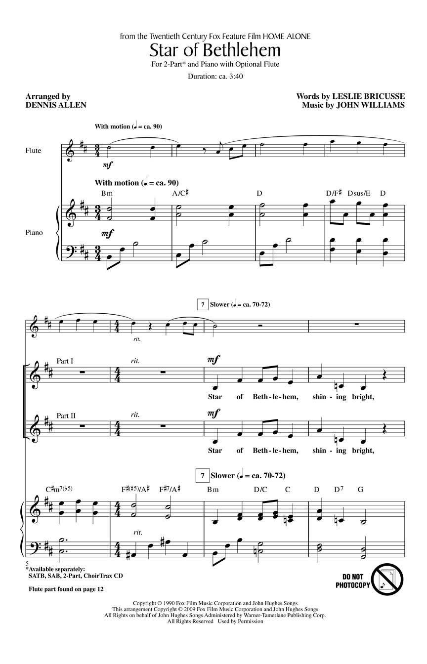John Williams Leslie Bricusse: Star of Bethlehem: 2-Part Choir: Vocal Score