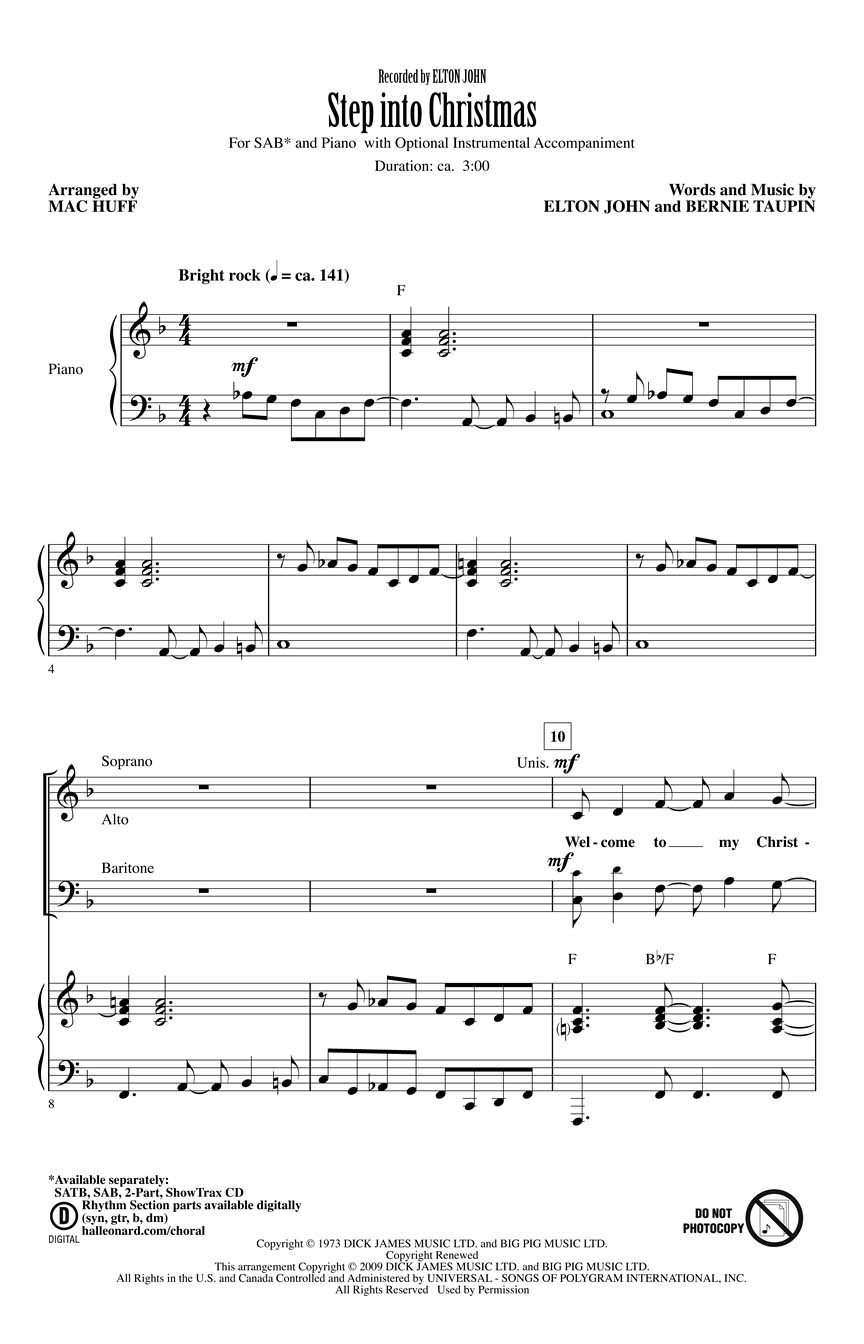 Bernie Taupin Elton John: Step into Christmas: SAB: Vocal Score