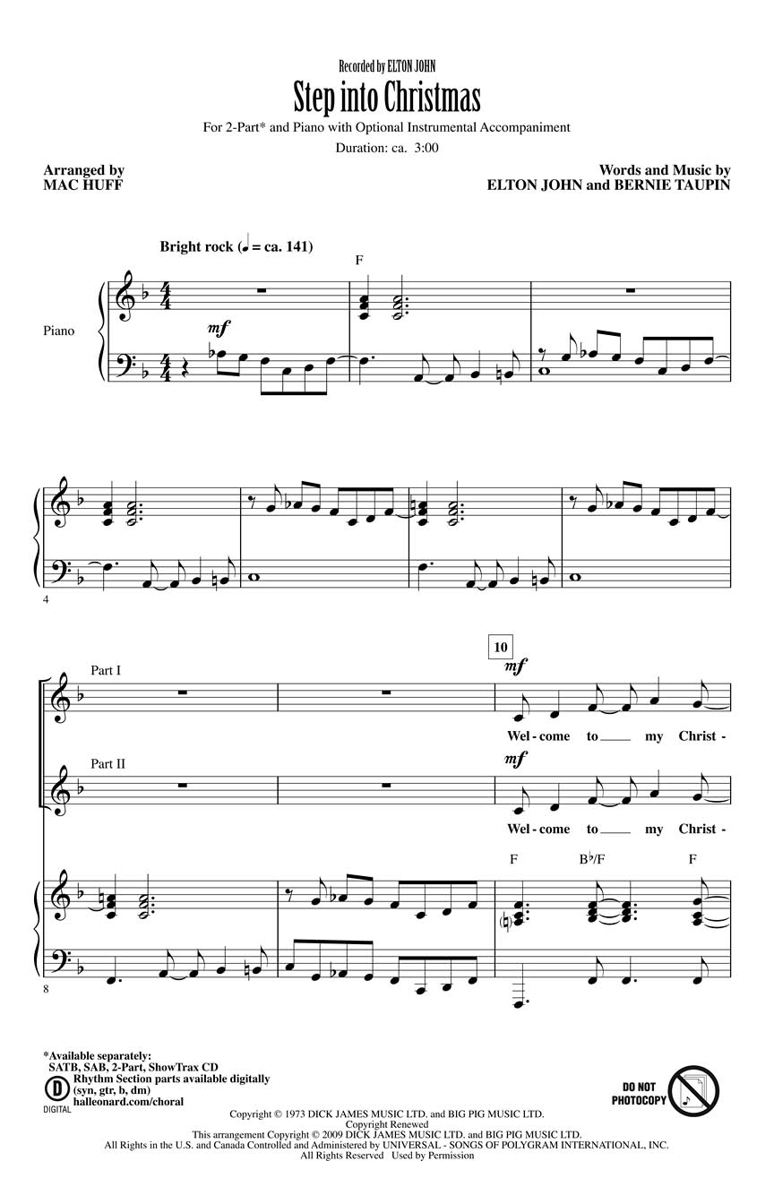 Bernie Taupin Elton John: Step into Christmas: 2-Part Choir: Vocal Score