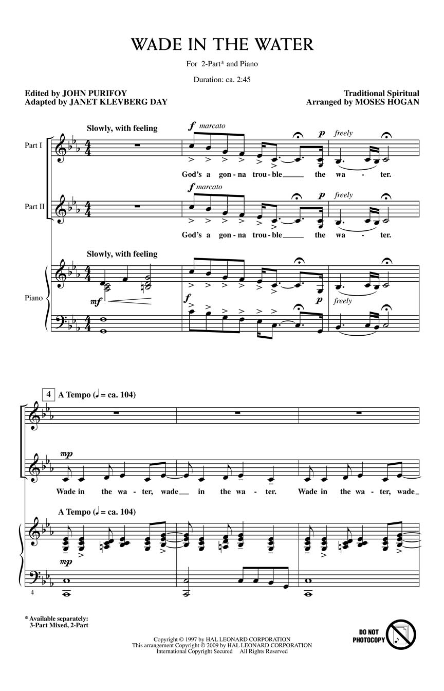 Traditional: Wade in the Water: 2-Part Choir: Vocal Score