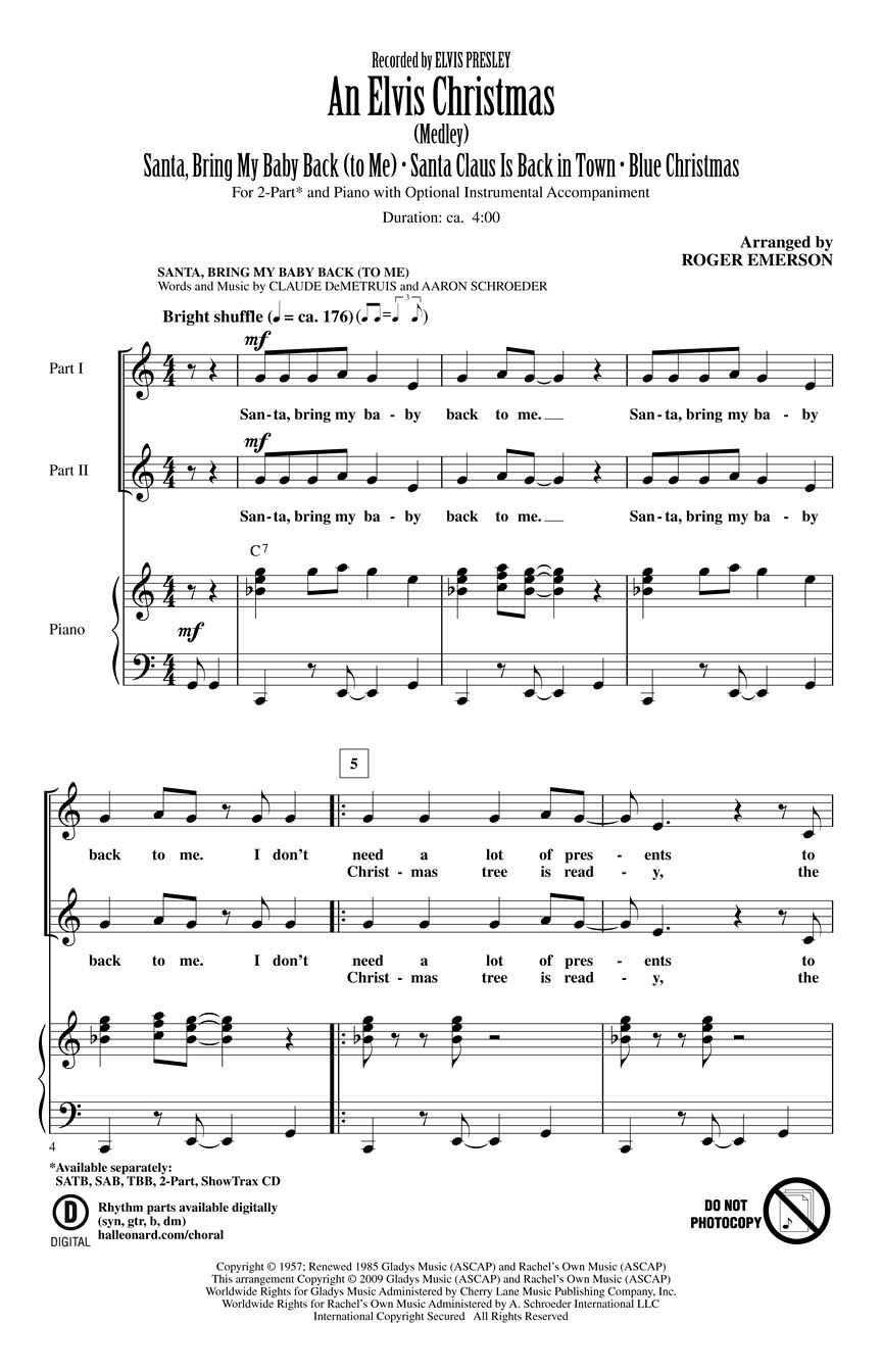 Elvis Presley: An Elvis Christmas: 2-Part Choir: Vocal Score
