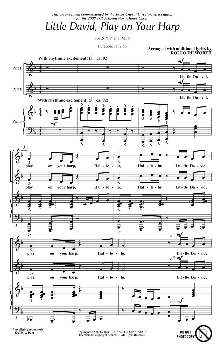Little David  Play on Your Harp: 2-Part Choir: Vocal Score