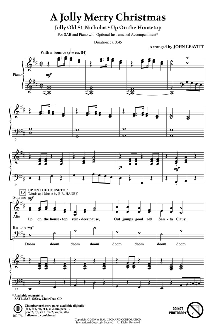 A Jolly Merry Christmas: SAB: Vocal Score