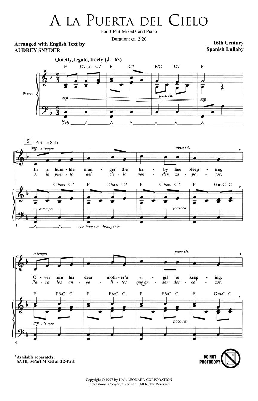A la Puerta del Cielo: 3-Part Choir: Vocal Score