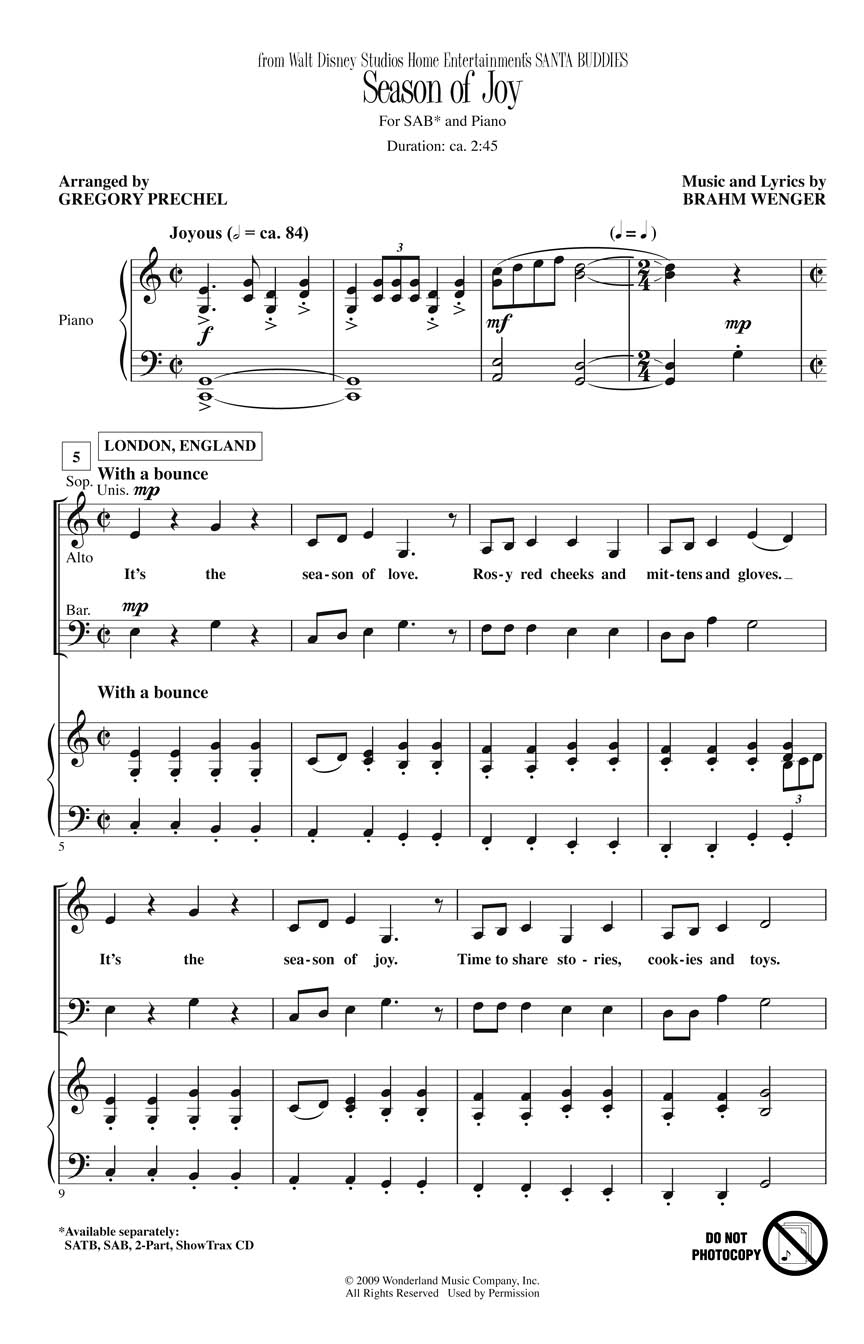 Brahm Wenger: Season of Joy: SAB: Vocal Score