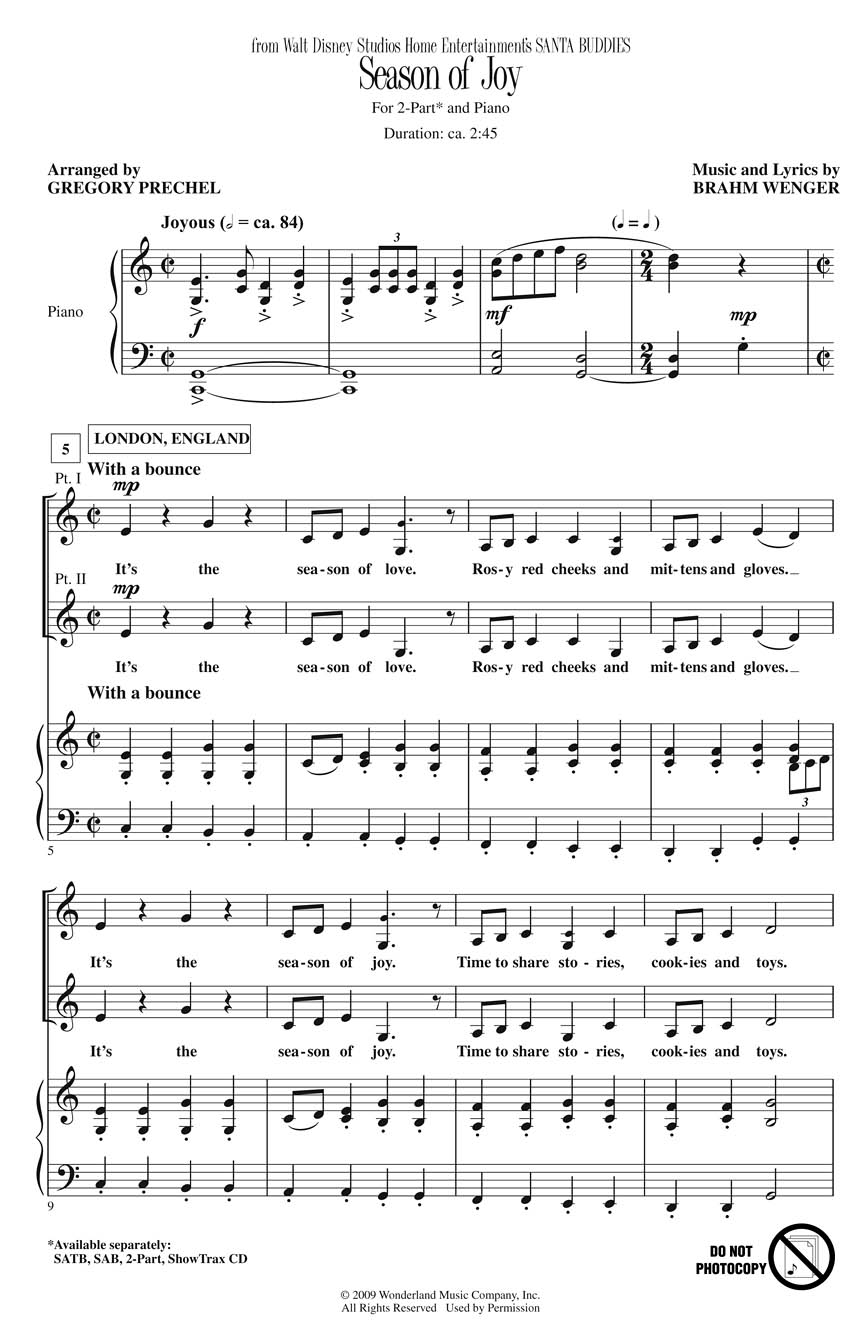 Brahm Wenger: Season of Joy: 2-Part Choir: Vocal Score