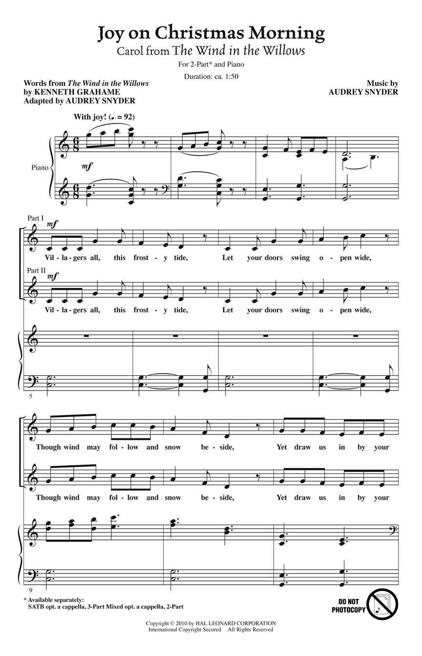 Audrey Snyder: Joy on Christmas Morning: 2-Part Choir: Vocal Score