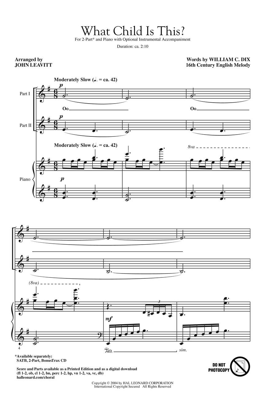 What Child Is This?: 2-Part Choir: Vocal Score