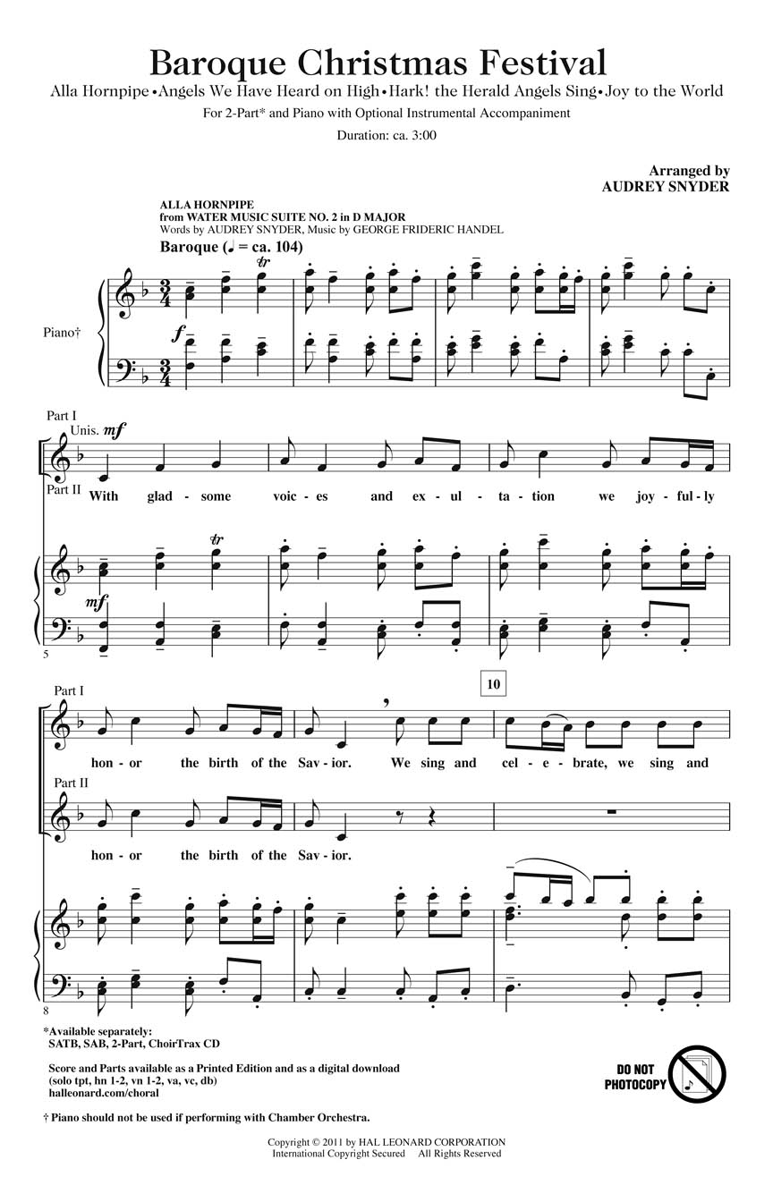 Baroque Christmas Festival: 2-Part Choir: Vocal Score