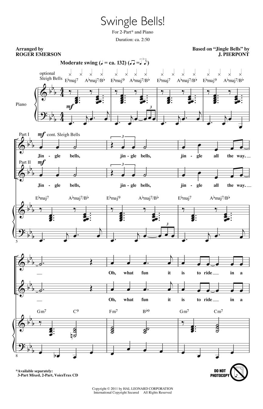 J. Pierpont: Swingle Bells!: 2-Part Choir: Vocal Score