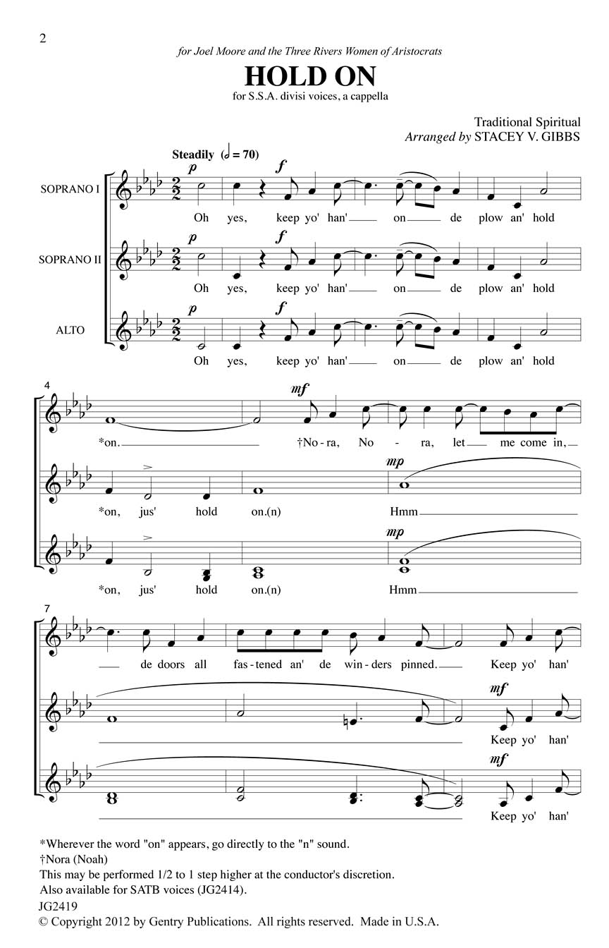 Hold On!: SSAA: Vocal Score