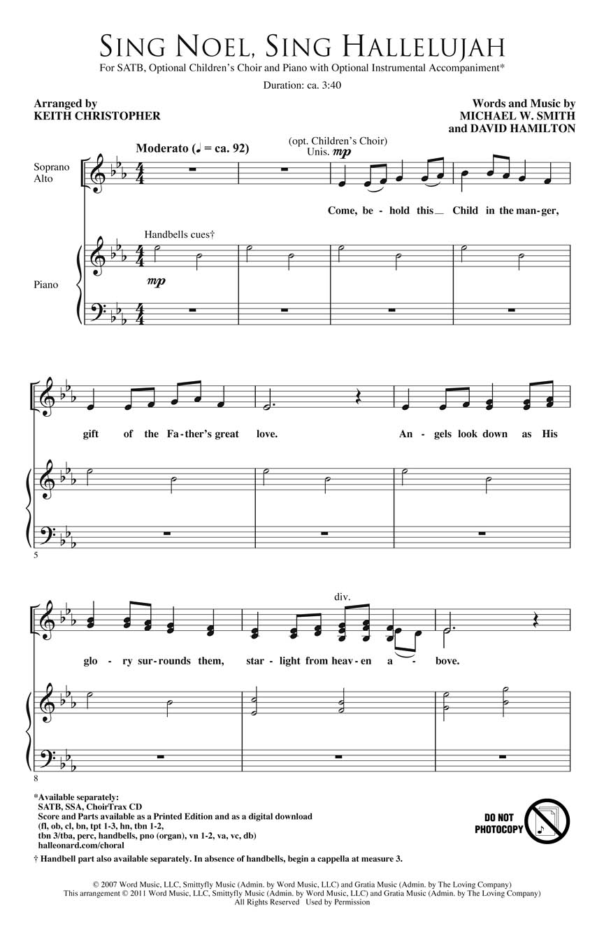 David Hamilton Michael W. Smith: Sing Noel  Sing Hallelujah: Handbells: Part