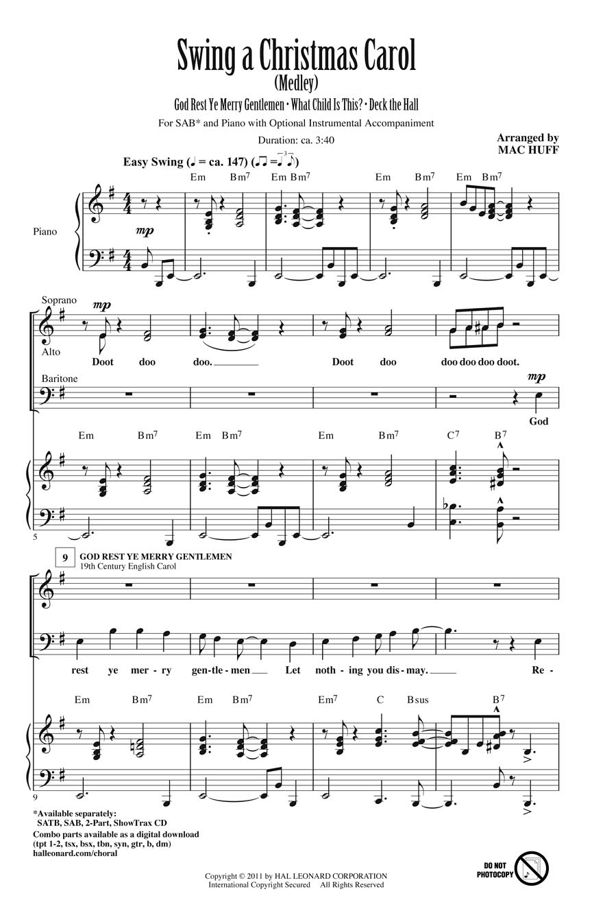 Swing A Christmas Carol (Medley): SAB: Vocal Score