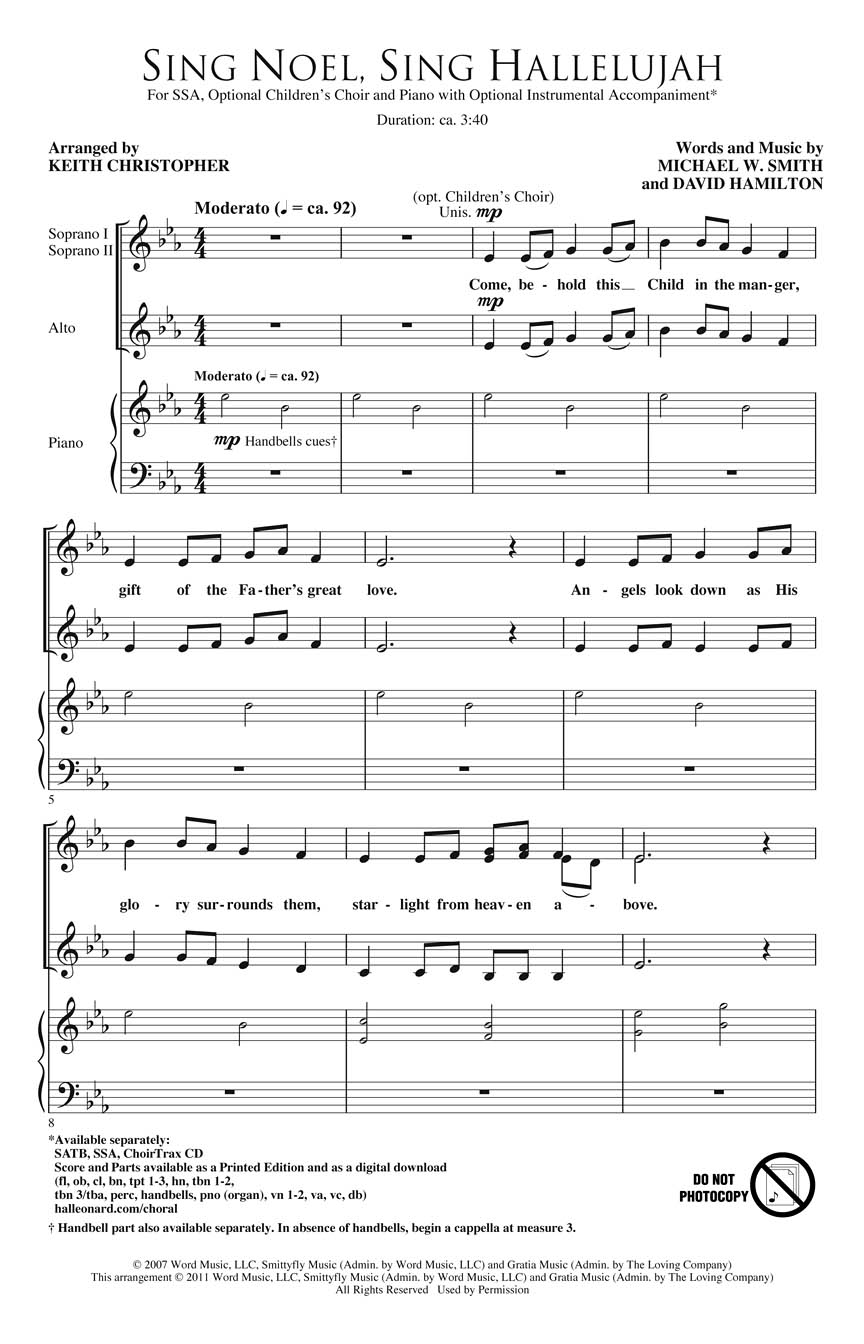 David Hamilton Michael W. Smith: Sing Noel  Sing Hallelujah: SSA: Vocal Score