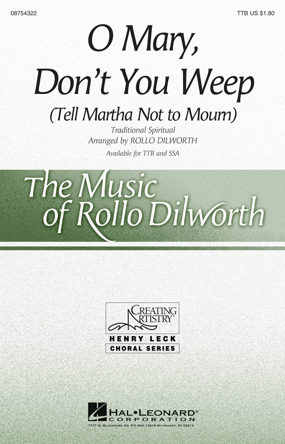 O Mary  Don't You Weep: TTB: Vocal Score