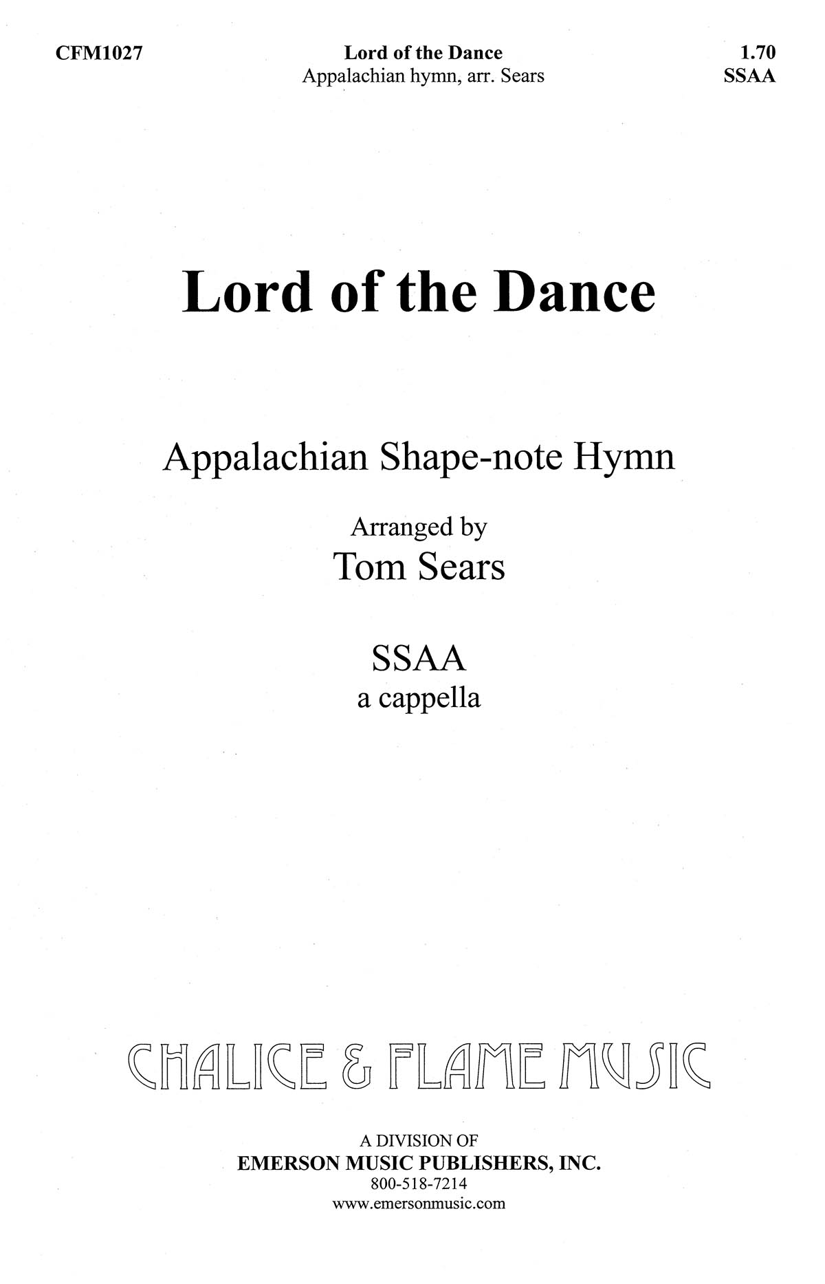 Tom Sears: Lord of the Dance: SSAA: Vocal Score