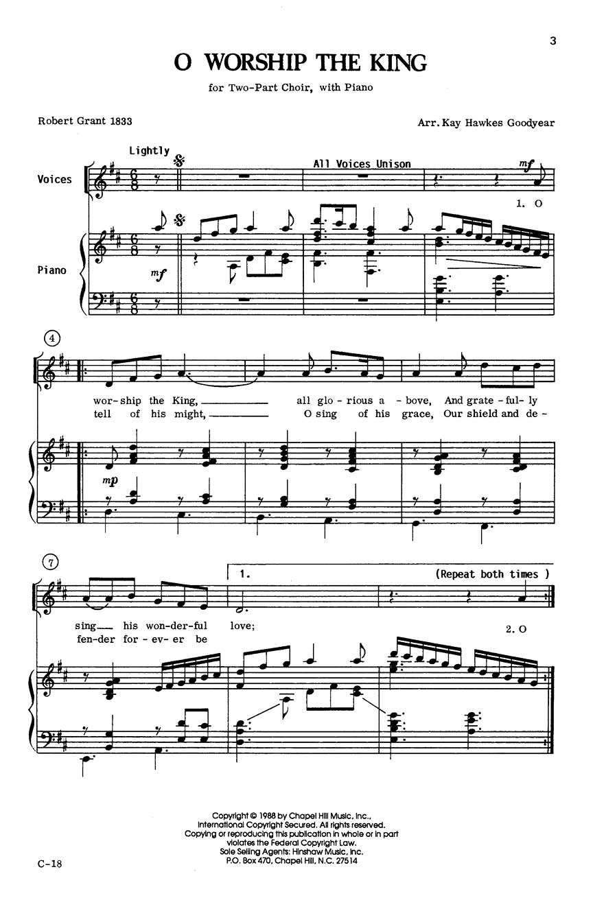 Johann Michael Haydn: O Worship the King: 2-Part Choir: Vocal Score