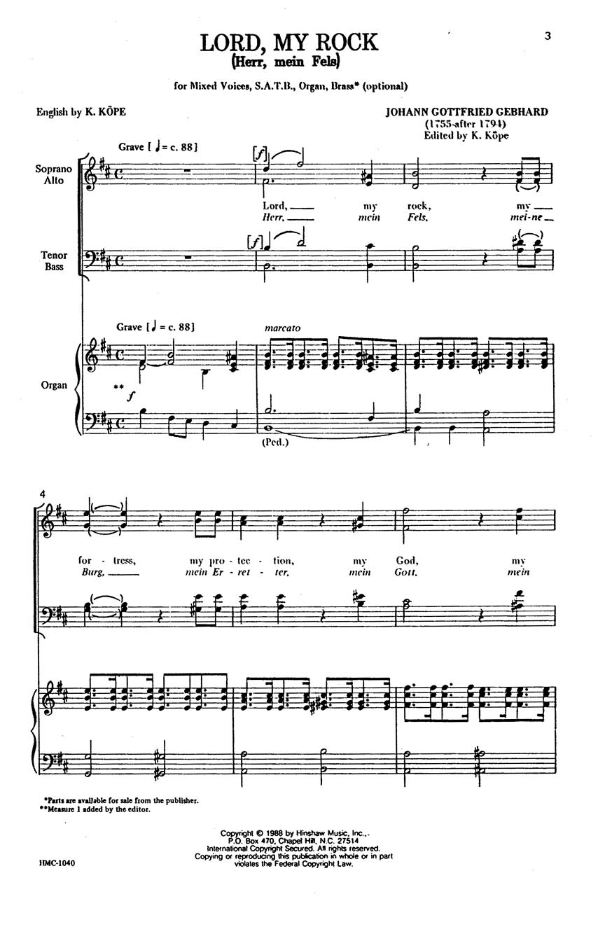 Johann Gottfried Gebhard: Lord My Rock: SATB: Vocal Score