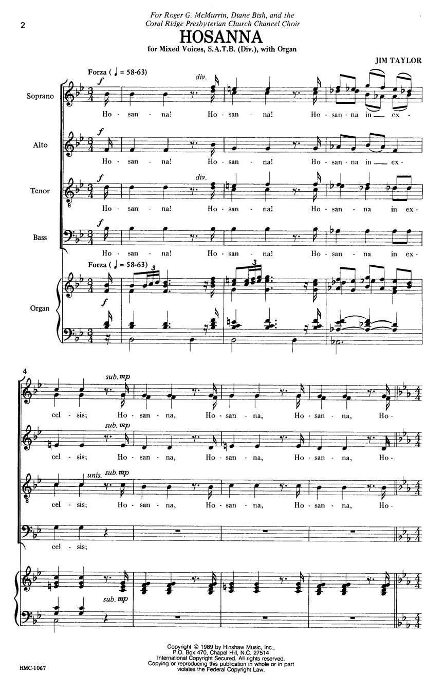 Jim Taylor: Hosanna: Double Choir: Vocal Score