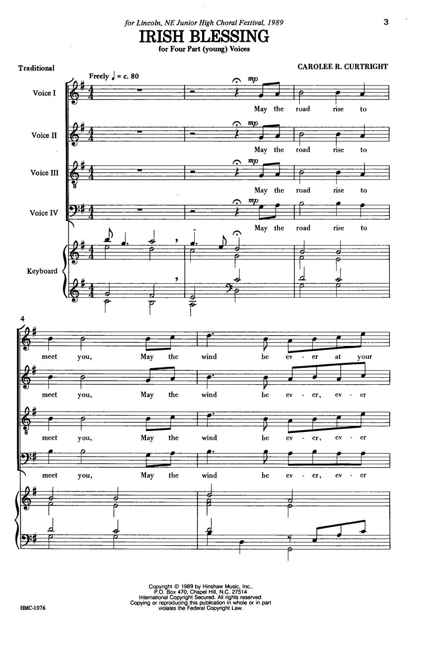 Carolee R. Curtright: Irish Blessing: Mixed Choir: Vocal Score