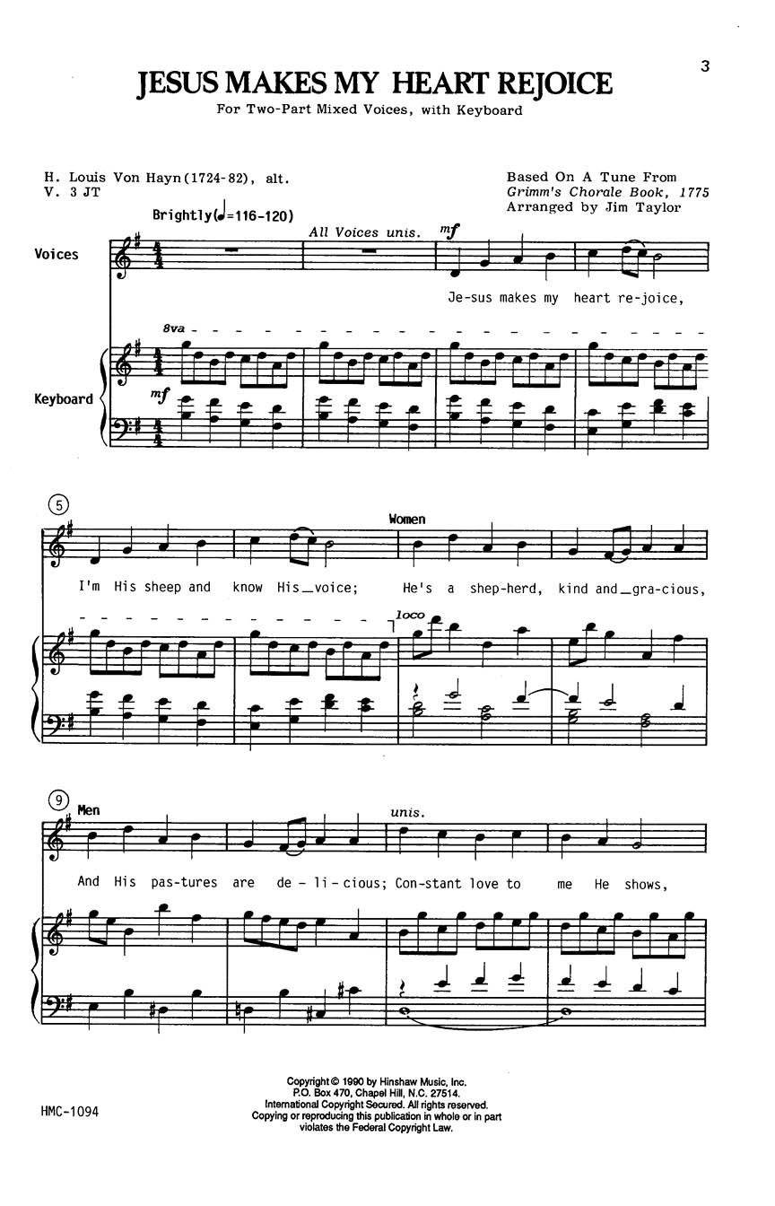 Jesus Makes My Heart Rejoice: 2-Part Choir: Vocal Score