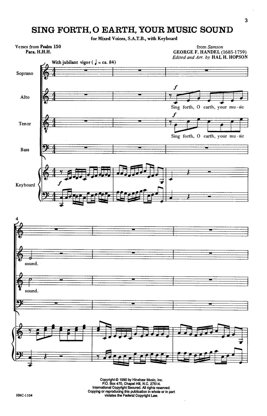 Georg Friedrich Hndel: Sing Forth  O Earth  Your Music Sound: SATB: Vocal Score