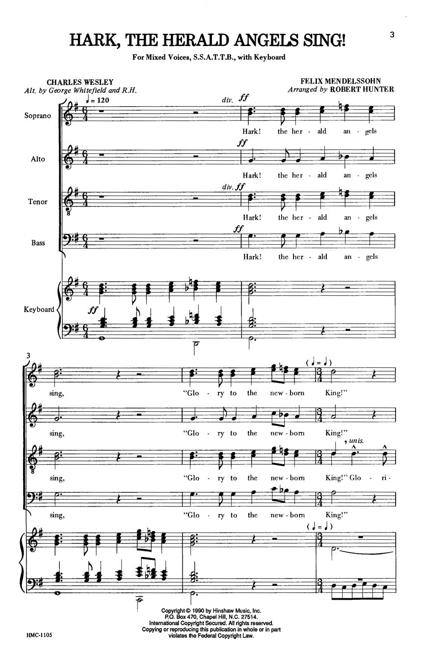 Felix Mendelssohn Bartholdy: Hark  The Herald Angels Sing!: SATB: Vocal Score