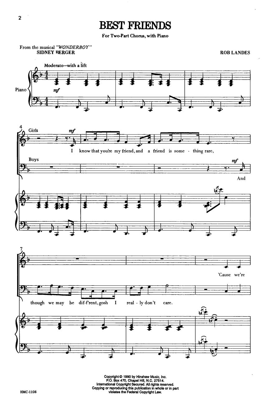 Rob Landes: Best Friends: 2-Part Choir: Vocal Score