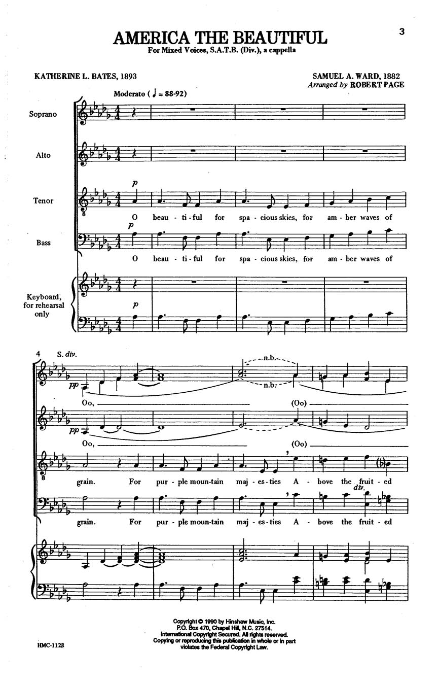 Samuel A. Ward: America The Beautiful: SATB: Vocal Score