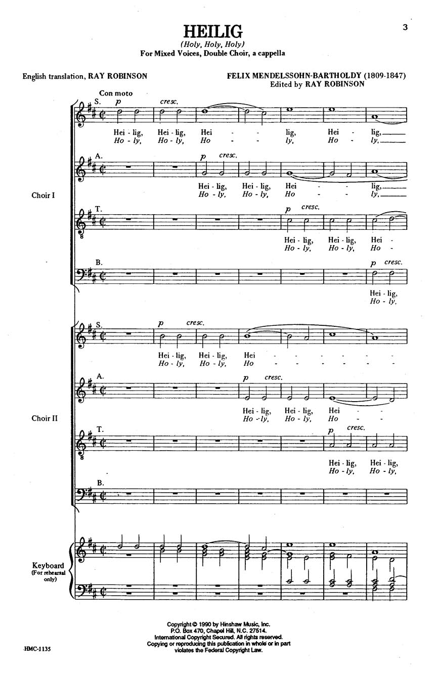 Felix Mendelssohn Bartholdy: Heilig (Holy  Holy  Holy): SATB: Vocal Score