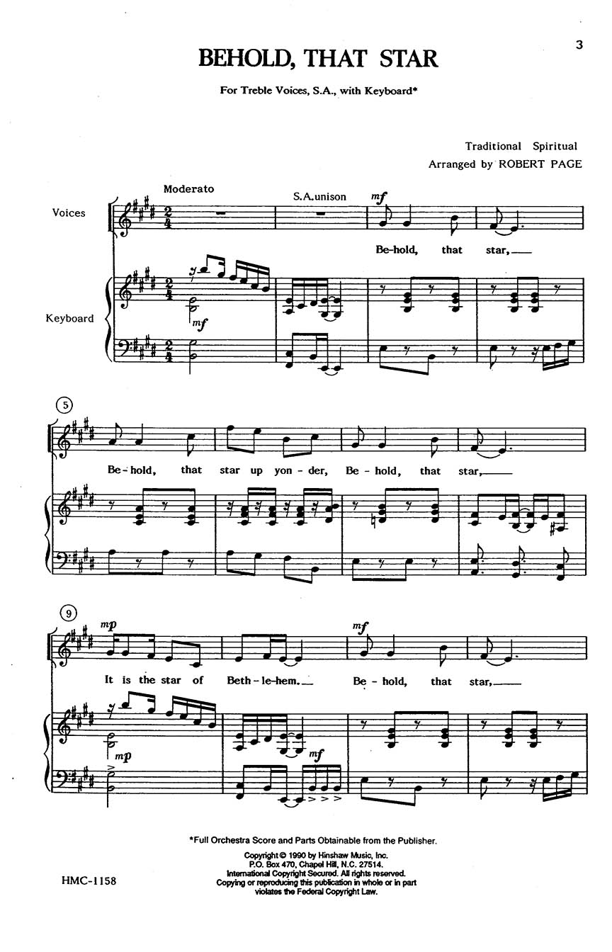 Behold  That Star: 2-Part Choir: Vocal Score