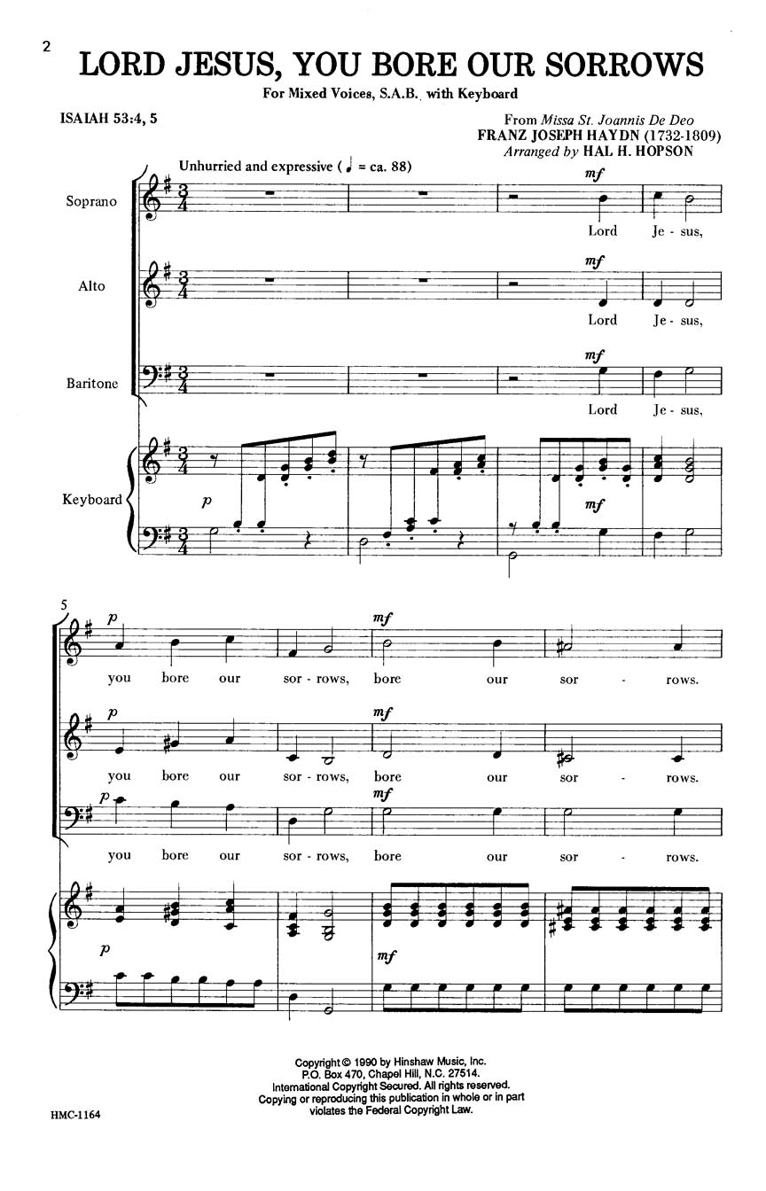 Franz Joseph Haydn: Lord Jesus  You Bore Our Sorrows: SAB: Vocal Score