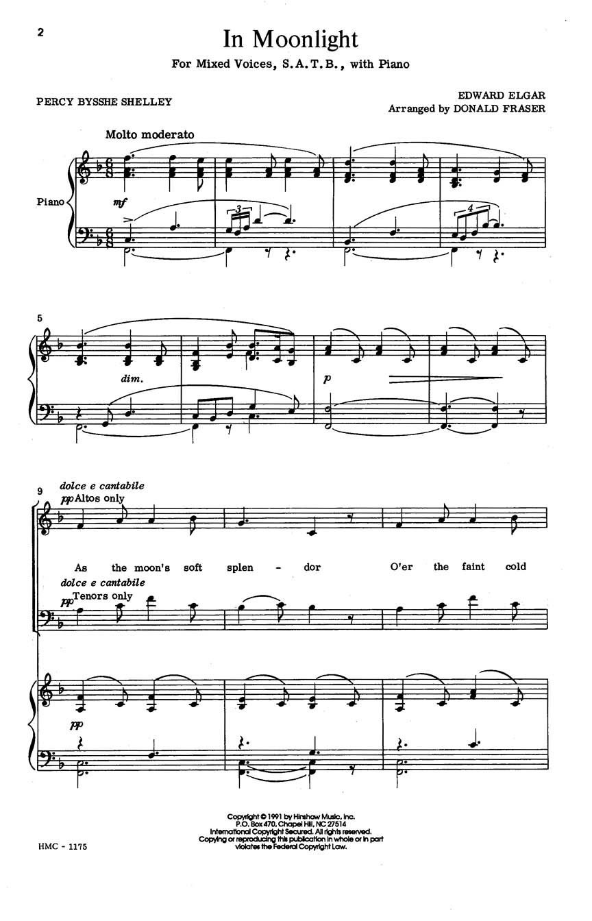 Edward Elgar: In Moonlight: SATB: Vocal Score