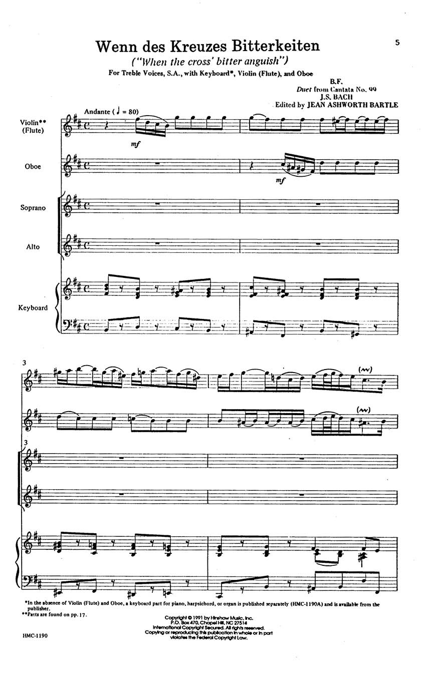 Johann Sebastian Bach: Wenn Des Kreutzes Bitterkeiten: 2-Part Choir: Vocal Score