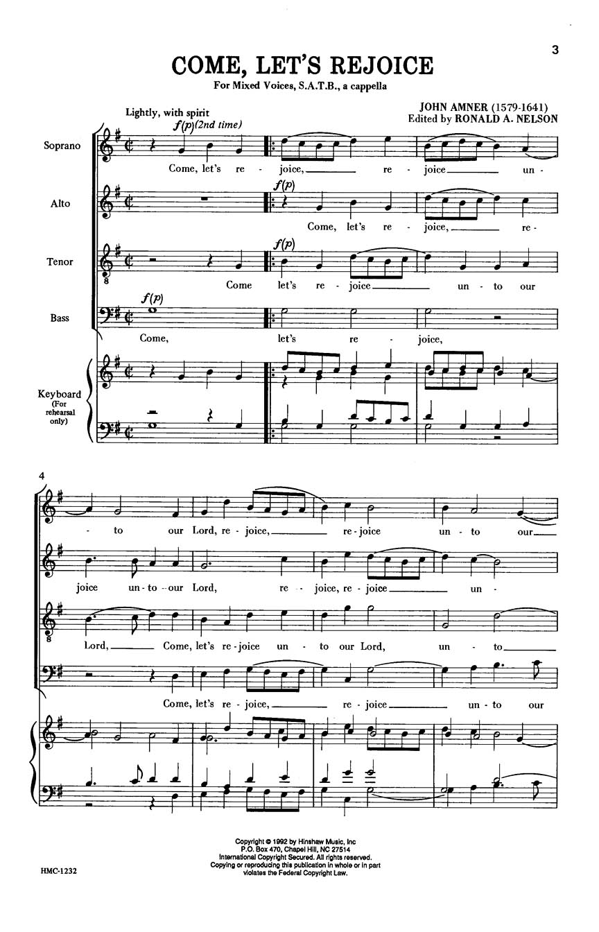 John Amner: Come  Let's Rejoice: SATB: Vocal Score