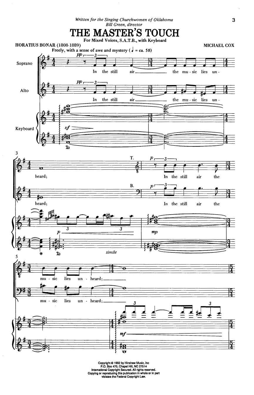 Michael Cox: The Master's Touch: SATB: Vocal Score