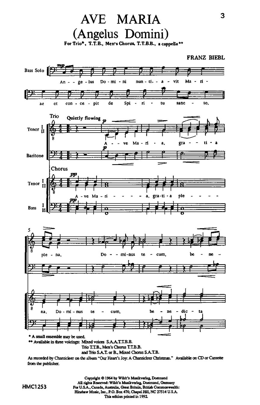 Franz Biebl: Ave Maria: TTBB: Vocal Score