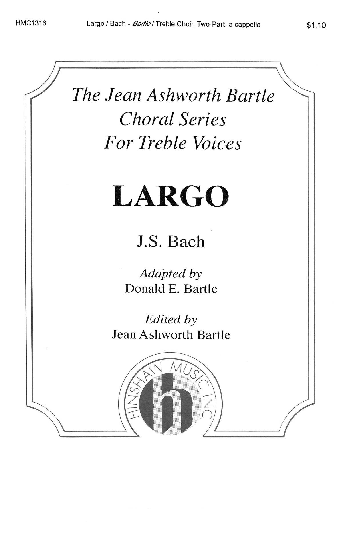 Johann Sebastian Bach: Largo: 2-Part Choir: Vocal Score