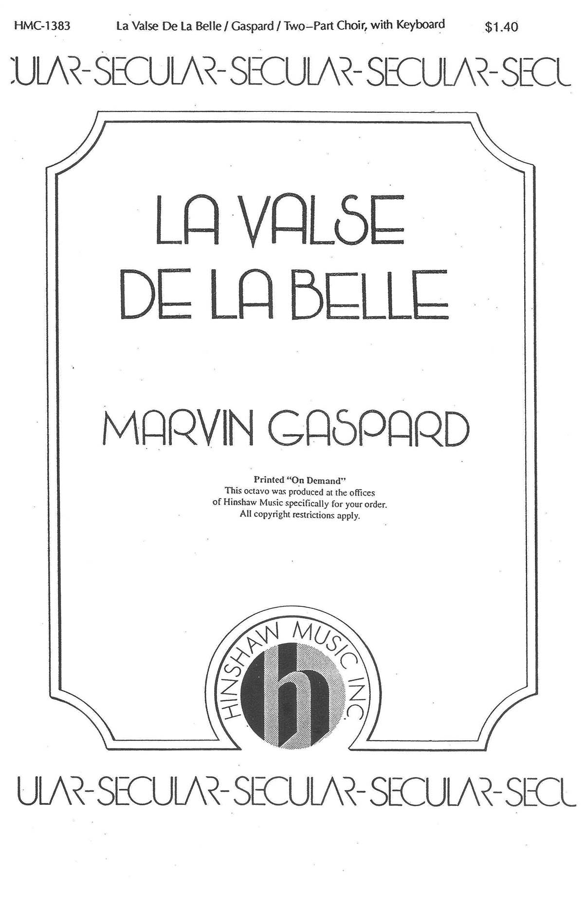 Marvin Gaspard: La Valse De La Belle: 2-Part Choir: Vocal Score