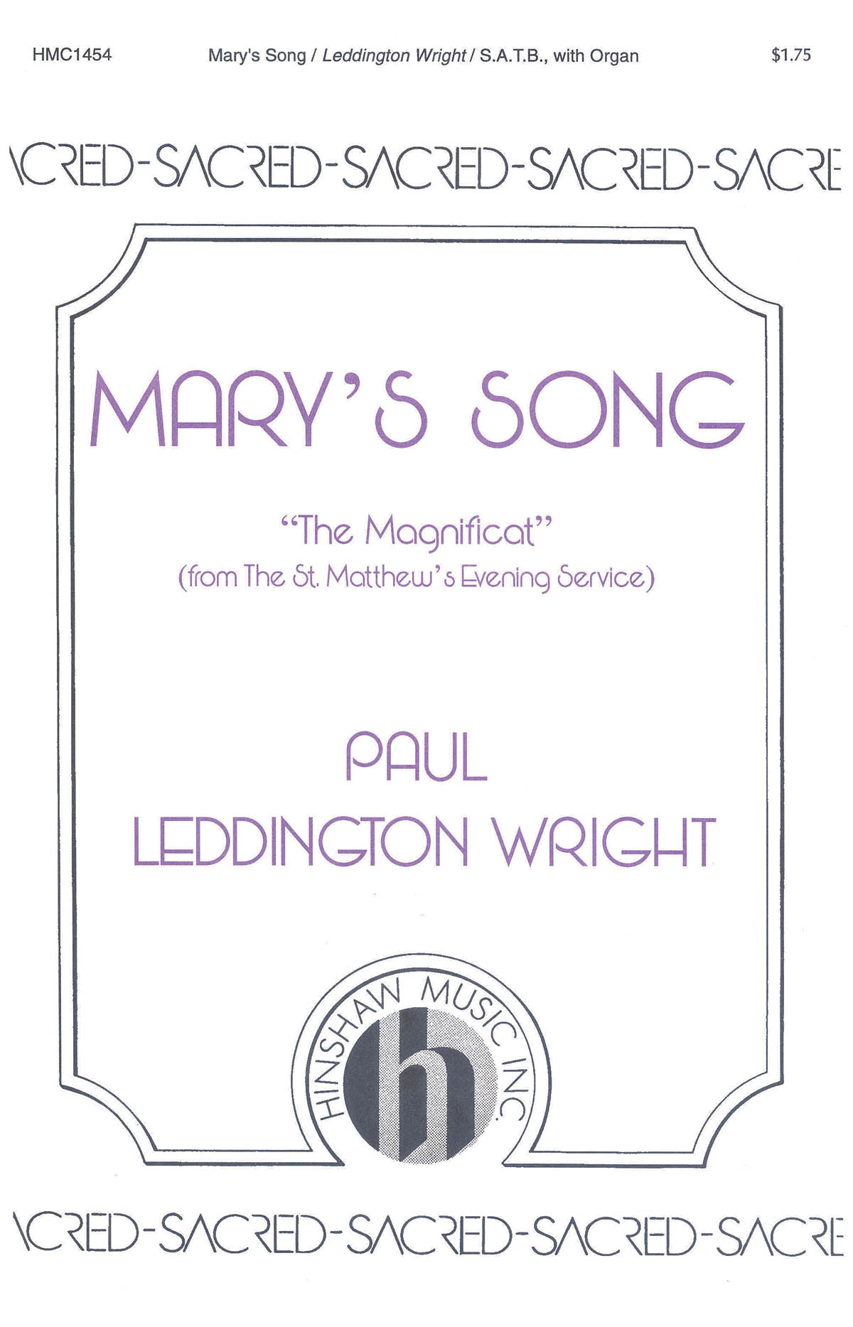 Paul Leddington Wright: Mary's Song: SATB: Vocal Score