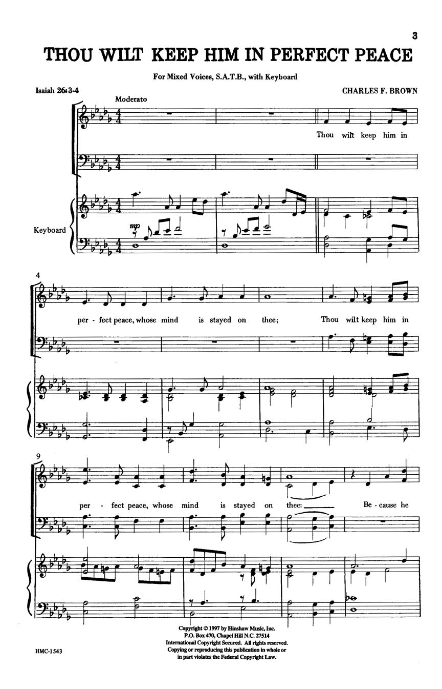 Charles Brown: Thou Wilt Keep Him in Perfect Peace: SATB: Vocal Score